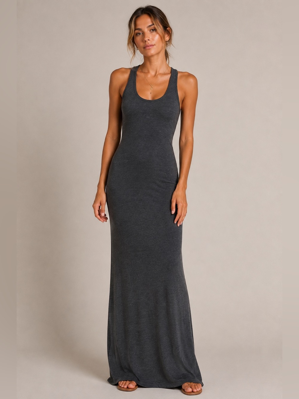 Johnny Was Calme Charcoal Gray Racerback Maxi Dress Small Boho NWT
